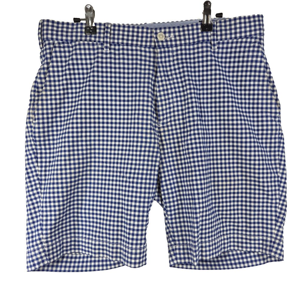 Polo Golf Blue & White Gingham Mens Fairway Shorts Sz 34 Preppy Plaid Gingham